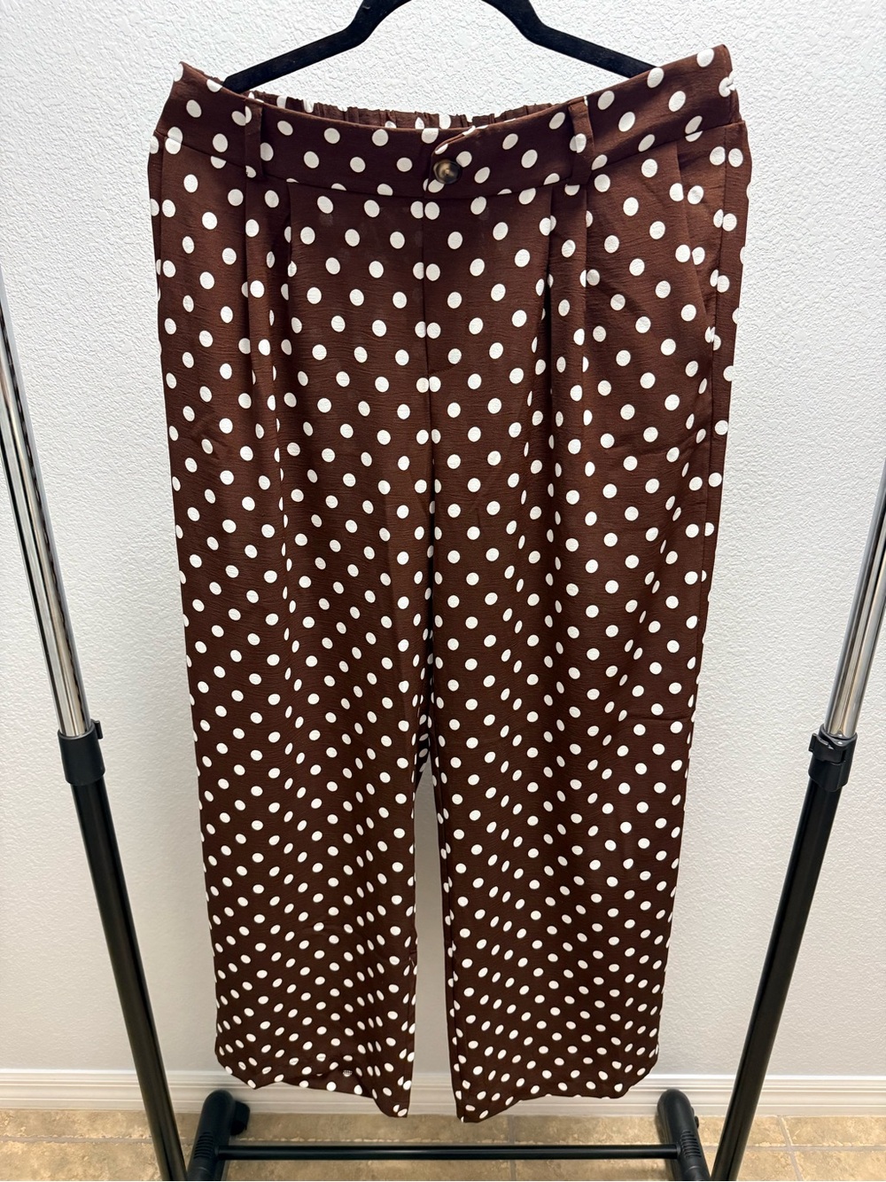 Faith and Joy Brown and White Polka Dot Wide-Leg Pants